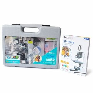 IQ Crew 52-Piece Metal Microscope Set 120 to 1200X (Ages 8+) Kids Science STEM